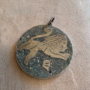 Sterling silver and inlaid stone Mexico lion Pendant